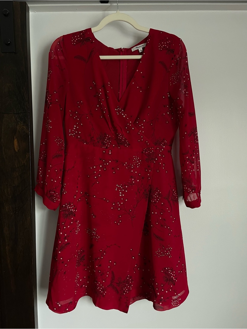 Madewell Hazelwood Wrap-Front Mini Red Dress in Windswept Floral